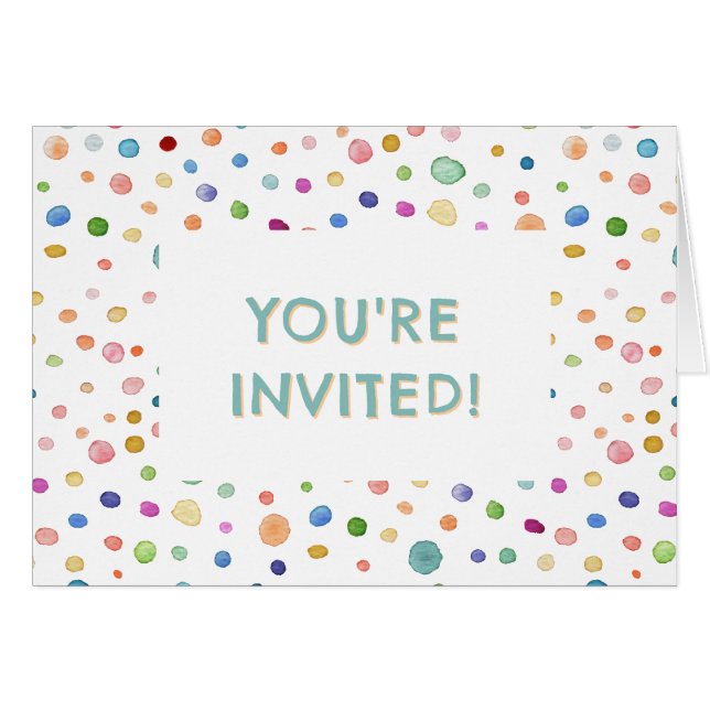 Rainbow Confetti Watercolor Dots Birthday Einladun (Vorderseite (Horizontal))