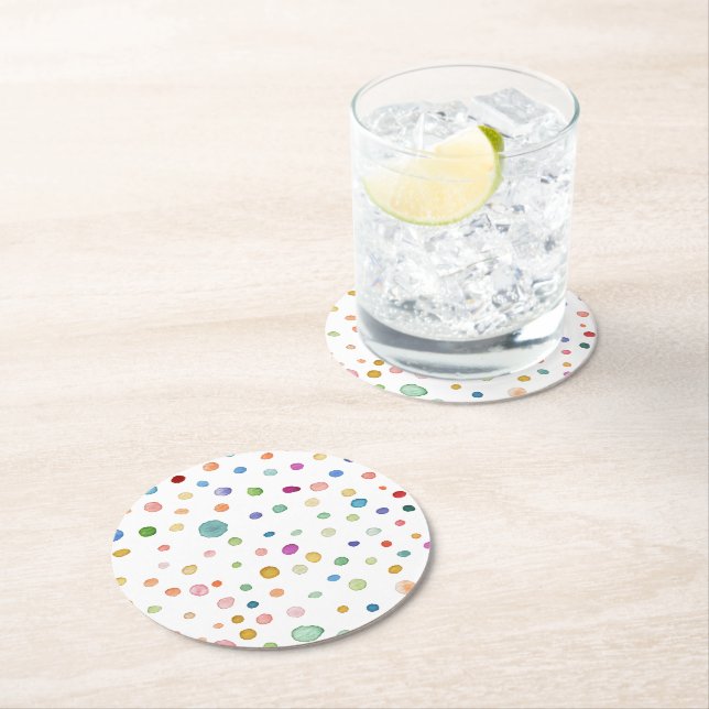 Rainbow Confetti Watercolor Dots Paper Untersetzer (Vor Ort)