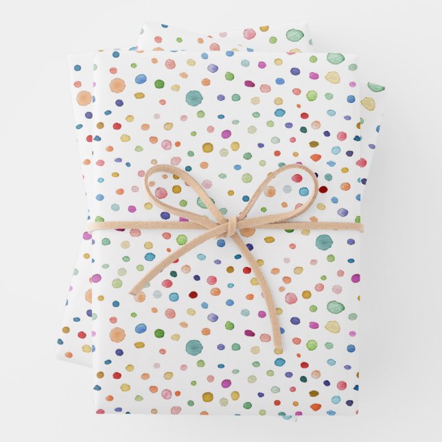 Rainbow Confetti Watercolor Dots Wrapping Paper Geschenkpapier Set (Beispiel)