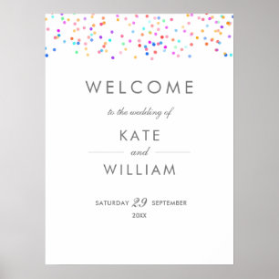 Rainbow Confetti Wedding Begrüßungszeichen Poster