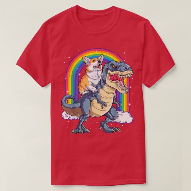 Rainbow Corgi Riding Dinosaur T Niedlich Corgi Dog T-Shirt (Design vorne)