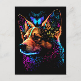 Rainbow Corgi und Butterfly Abstrakte Kunst Postka Postkarte