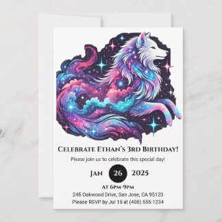 Rainbow Cosmic Wolf Birthday Einladung