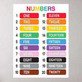 Rainbow Counting 1-20 Zahlen Bildung Poster