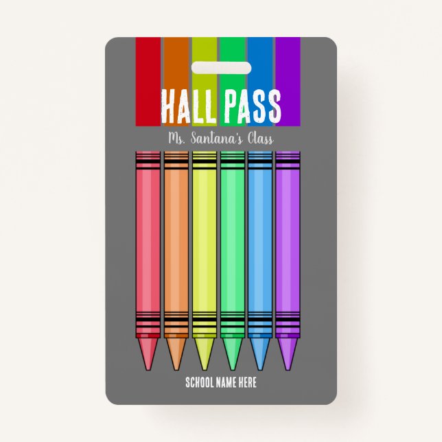 Rainbow Crayon Hall Pass Abzeichen Ausweis (Vorderseite)