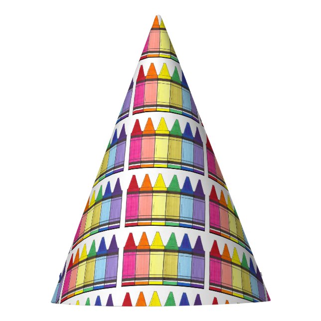 Rainbow Crayons Artist Art Class Birthday Party Partyhütchen (Vorderseite)