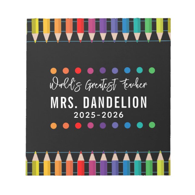 Rainbow Crayons Kindergarten Lehrer Notizblock (Vorderseite)