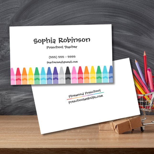 Rainbow Crayons Preschool Elementarlehrer Visitenkarte (Teacher Business Cards)