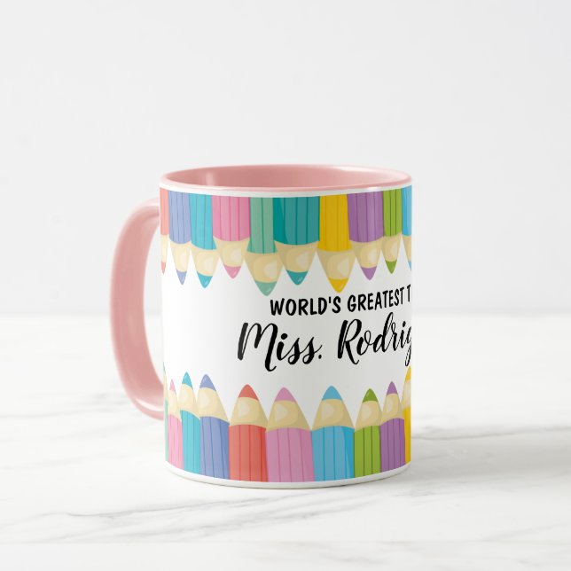 Rainbow Crayons Weltbest Teacher Coffee Tasse (Vorderseite Links)