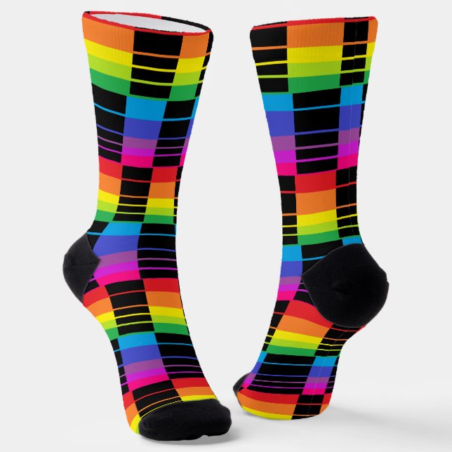 Rainbow-Crew-Socken mit Kariertem Schwarz-Style-De Socken (Gewinkelt)