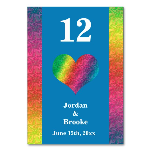 [Rainbow Crinkle Wedding] Heart Bar Menu Blue Tischnummer (Vorderseite)