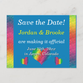 [Rainbow Crinkle Wedding] Hearts Postcard Blue Ankündigungspostkarte