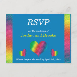 [Rainbow Crinkle Wedding] Hearts RSVP Card Blue Einladungspostkarte