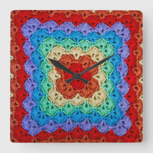 Rainbow Crochet Granny Platz Quadratische Wanduhr