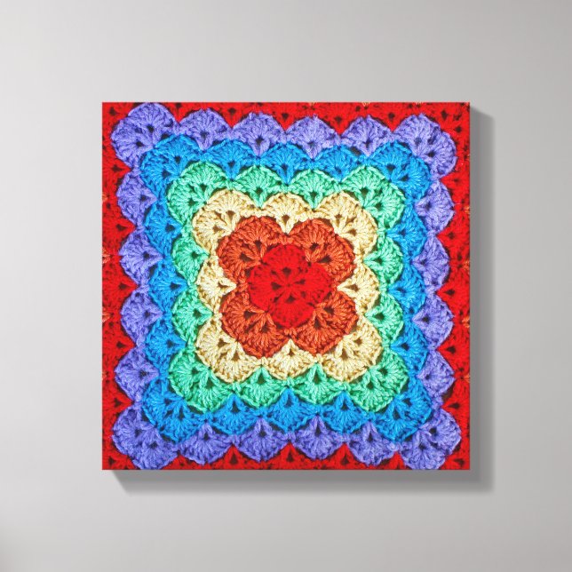 Rainbow Crochet Granny Square Leinwanddruck (Vorderseite)
