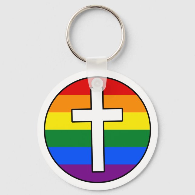 Rainbow Cross Schlüsselanhänger (Button Style) (Vorderseite)
