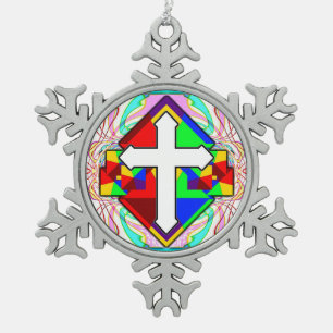 Rainbow Cross Schneeflocken Zinn-Ornament