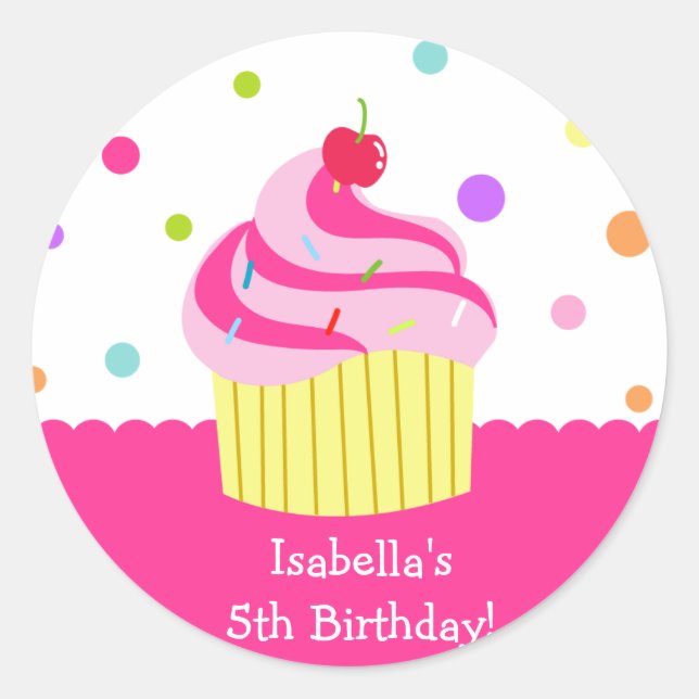 Rainbow Cupcake Birthday Gefallen Stickers Labels (Vorderseite)