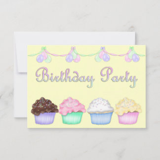 RAINBOW CUPCAKES YELLOW BIRTHDAY PARTY EINLADUNG