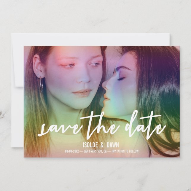 Rainbow Custom Foto Gay/Lesbian Save the Date (Vorderseite)