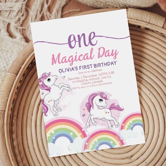 Rainbow Cute Unicorn Enfants 1 Invitation annivers (Créateur téléchargé)