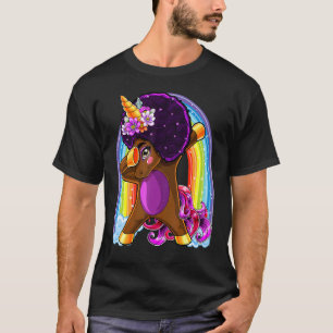 Rainbow Dabbing Unicorn Afro Natural Hair African T-Shirt