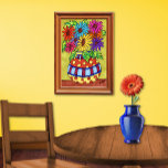 Rainbow Daisies in Designer Vase Poster<br><div class="desc">Diese Designer-gestreifte und polka-gepunktete Vase wimmelt von farbenfrohen Gängen in einem farbenprächtigen Regenbogen in diesem aufregenden Frühlingsbild.</div>