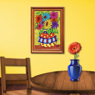 Rainbow Daisies in Designer Vase Poster