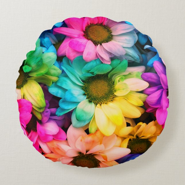 Rainbow Daisy Print Coussin rond (Devant)