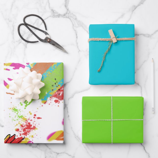 Rainbow Daisy Strip Design-Soft Aquamarin/Limon Geschenkpapier Set (Vorderseite)