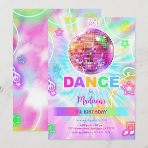 Rainbow Dance Disco Party Neo Glow Einladung