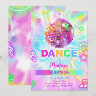 Rainbow Dance Disco Party Neo Glow Einladung