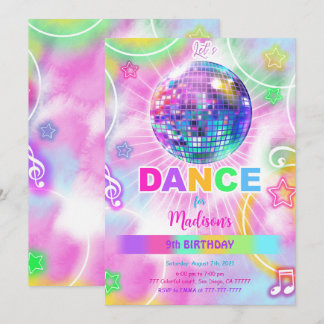 Rainbow Dance Disco Party Neo Glow Einladung