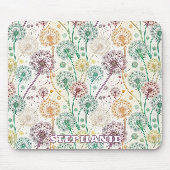 Rainbow Dandelion Breeze - Whimsisches Floral Mousepad (Vorne)