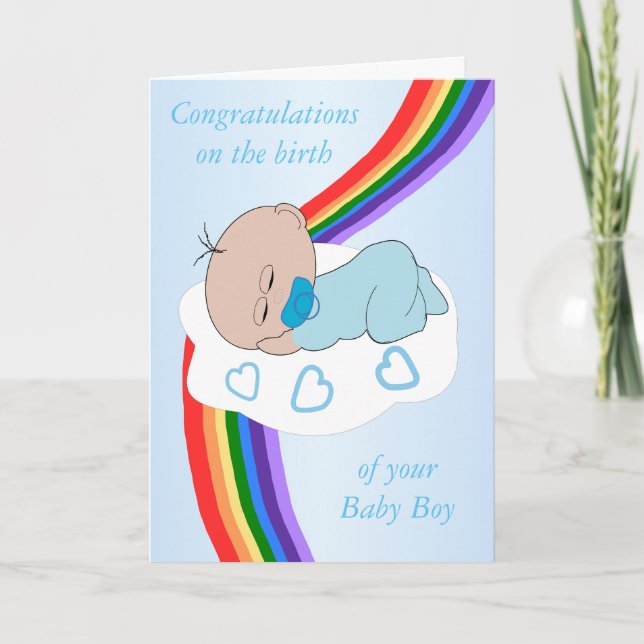 Rainbow Design New Geboren Baby Boy Karte (Vorderseite)