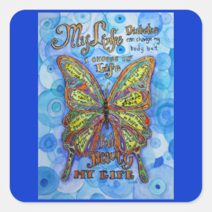 Rainbow Diabetes Butterfly Support Etikettenkleber Quadratischer Aufkleber