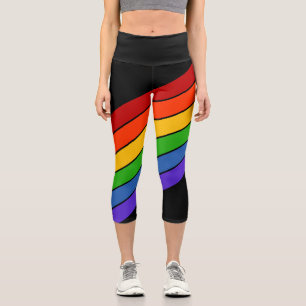 Rainbow Diagonal Stripe Black Capri Leggings