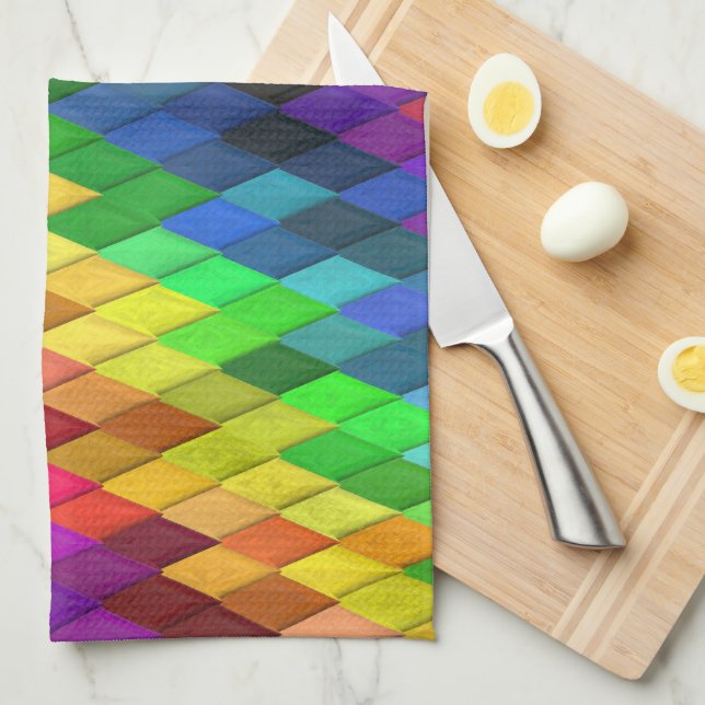Rainbow Diamond Geometric Muster Geschirrtuch (Viertel Falte)