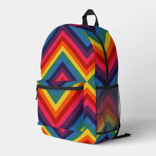 Rainbow Diamond Pattern Bedruckter Rucksack (Rückseitige Ecke Rechts)