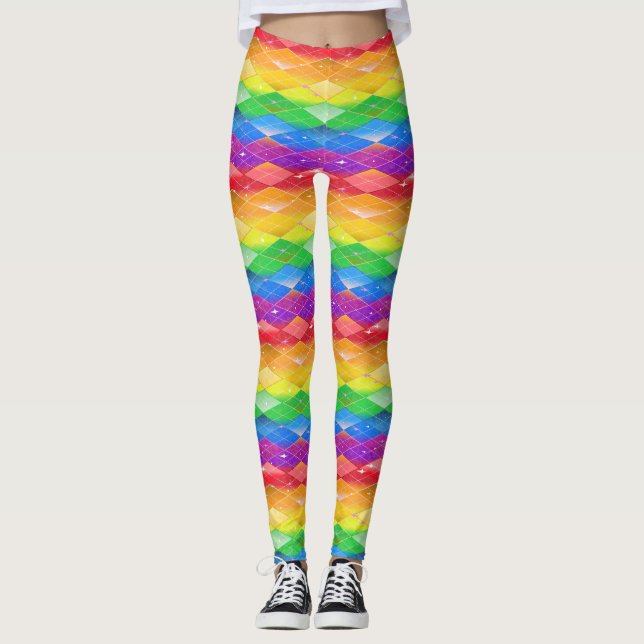 Rainbow Diamond Pride Raute Sparkle Mermaid Skala Leggings (Vorderseite)