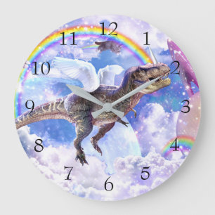 Rainbow-Dinosaurier-Einhorndinocorn Große Wanduhr