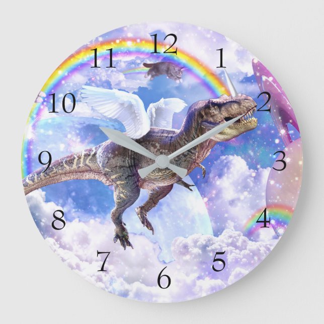 Rainbow-Dinosaurier-Einhorndinocorn Große Wanduhr (Vorderseite)