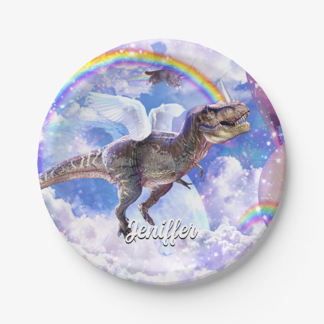 Rainbow-Dinosaurier-Einhorndinocorn Pappteller (Vorderseite)