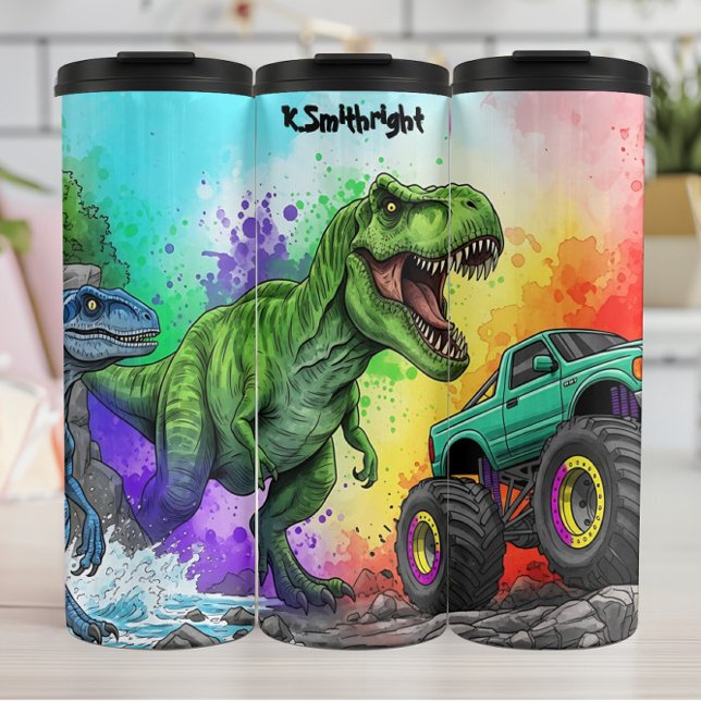 Rainbow Dinosaurs Monster Truck Action Thermosbecher (Von Creator hochgeladen)