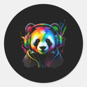 Rainbow Dj Panda Headphones Musik Runder Aufkleber