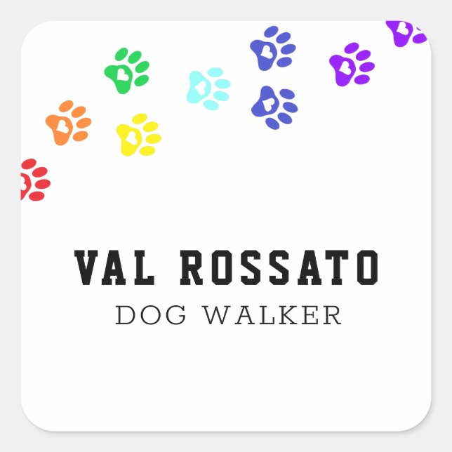 Rainbow Dog Paw - Sitzende Haustiere Quadratischer Aufkleber (Vorderseite)