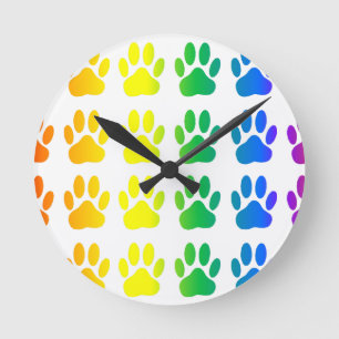 Rainbow Dog Pawprint Runde Wanduhr