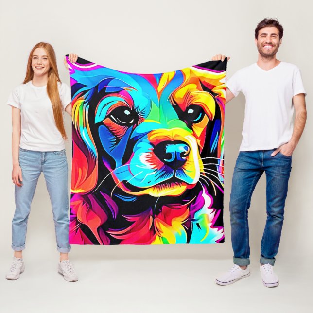 Rainbow Dog Portrait Art Fleecedecke (Beispiel)