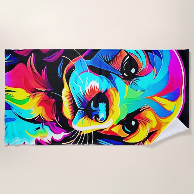 Rainbow Dog Portrait Art Strandtuch (Vorderseite)