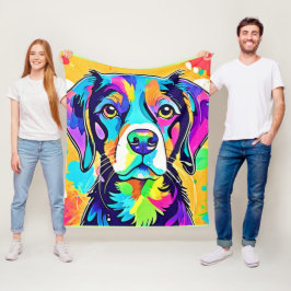 Rainbow Dog Portrait Design Fleecedecke